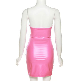 Sweetheart neck PU leather backless mini dress