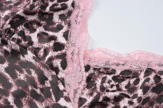 Leopard print v neck lace hem cami mini dress