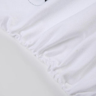 Short sleeve bowknot beaded ruched top