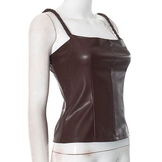 PU leather backless cami top