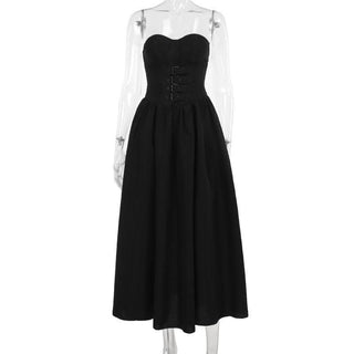 Buckle smocked sweetheart neck tube midi dress-final-sale