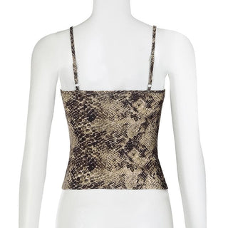 Snakeskin print bowknot cami top