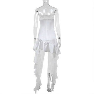 Satin lace hem patchwork ruffle cami mini dress