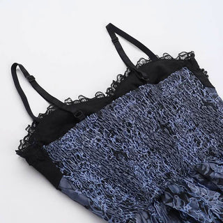 Sweetheart neck beaded smocked lace up cami mini dress