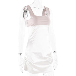 Square neck contrast ruched cami mini dress