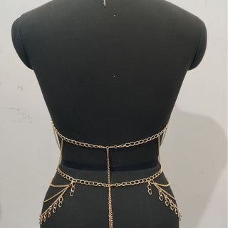 Halter metal chain hollow out cut out top