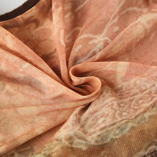 U neck long sleeve knitted mesh patchwork abstract top