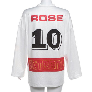 Long sleeve v neck letter print contrast top