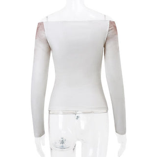 Long sleeve off shoulder tie dye abstract contrast top