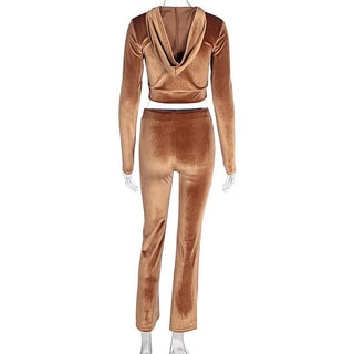 Hoodie zip-up drawstring long sleeve velvet pant set