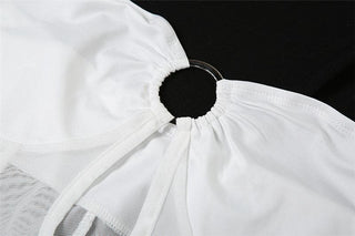 Mesh see through o ring hollow out backless tube cut out maxi dress