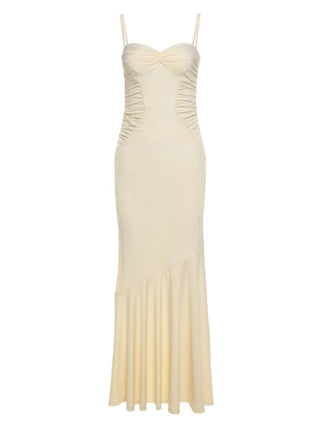 Ruched backless sweetheart neck cami maxi dress
