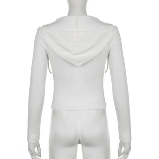 Ribbed solid zip-up hoodie long sleeve crop top