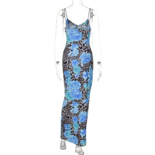 V neck flower print cami maxi dress