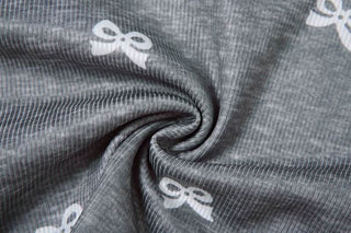 Long sleeve lace bowknot print square neck top