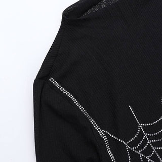 Long sleeve spider web beaded top