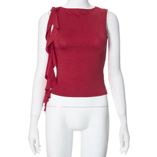 Ruffle crewneck solid irregular top