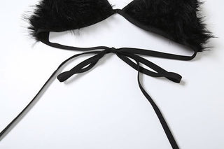 Long sleeve halter fluffy 2 piece coat top