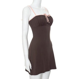 Ruched bowknot contrast cami mini dress