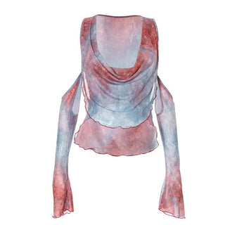 Cowl neck off shoulder ruffle top