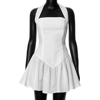 Halter ruched backless stitch zip-up mini dress