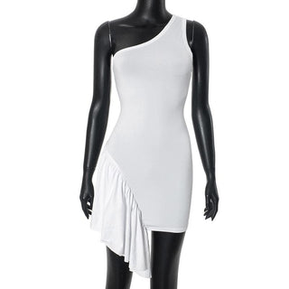 One shoulder irregular ruffle backless mini dress
