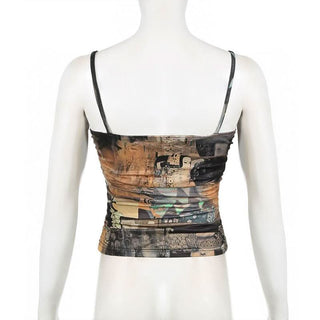 V neck abstract backless cami top