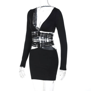 Long sleeve v neck adjustable o ring mini skirt set