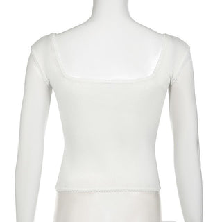 Cap sleeve ribbed bowknot textured lace hem top