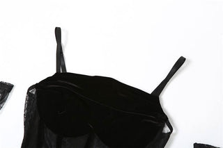 Velvet ruched lace gloves cami mini dress