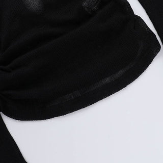 Off shoulder long sleeve ruffle cross pattern buckle top