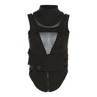 Hollow out high neck corset sleeveless zip-up crop cut out top