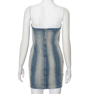 Hollow out ruched raw hem zip-up tube cut out mini dress