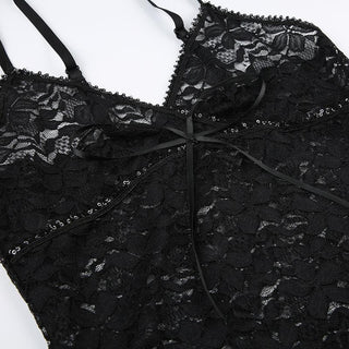 Lace see through solid v neck cami top