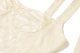 Striped smocked bowknot ribbon cami top