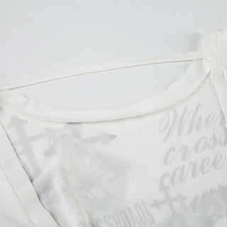 Long sleeve butterfly print backless top