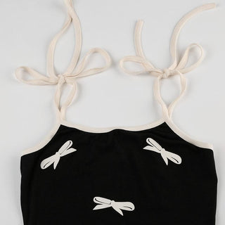 U neck bowknot pattern self tie cami top