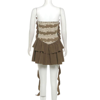 Knitted patchwork backless ruffle mini dress