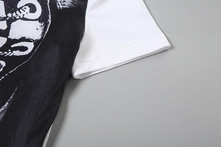 Short sleeve crewneck body print zip-up jumpsuit