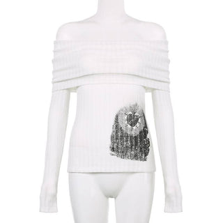 Off shoulder long sleeve ruched abstract top