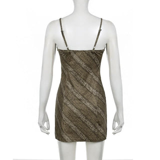 Print lace hem slit cami mini dress
