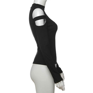 Long sleeve crewneck hollow out cut out top