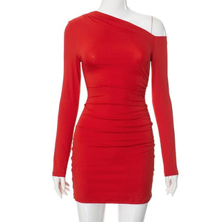 Long sleeve one shoulder ruched mini dress