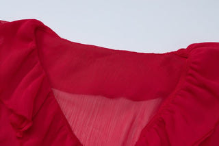 Long flared sleeve chiffon ruffle top