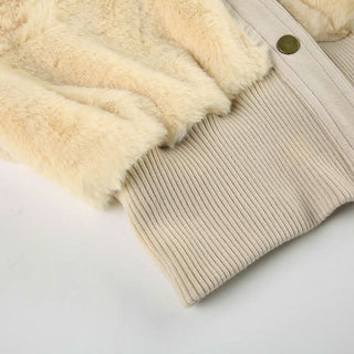 Turnover collar long sleeve button fluffy coat top