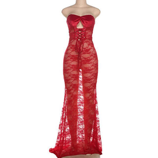 Sweetheart neck hollow out lace cut out maxi dress