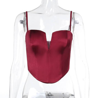 Satin v neck backless solid cami top