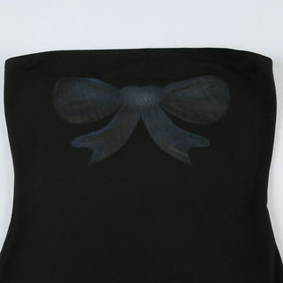 Bowknot print backless tube romper
