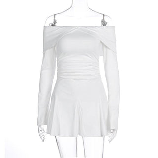 Off shoulder long sleeve ruched ruffle mini dress