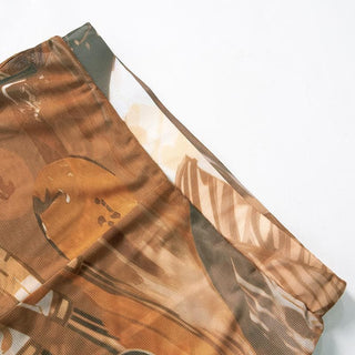 Long sleeve crewneck print sheer mesh pant set